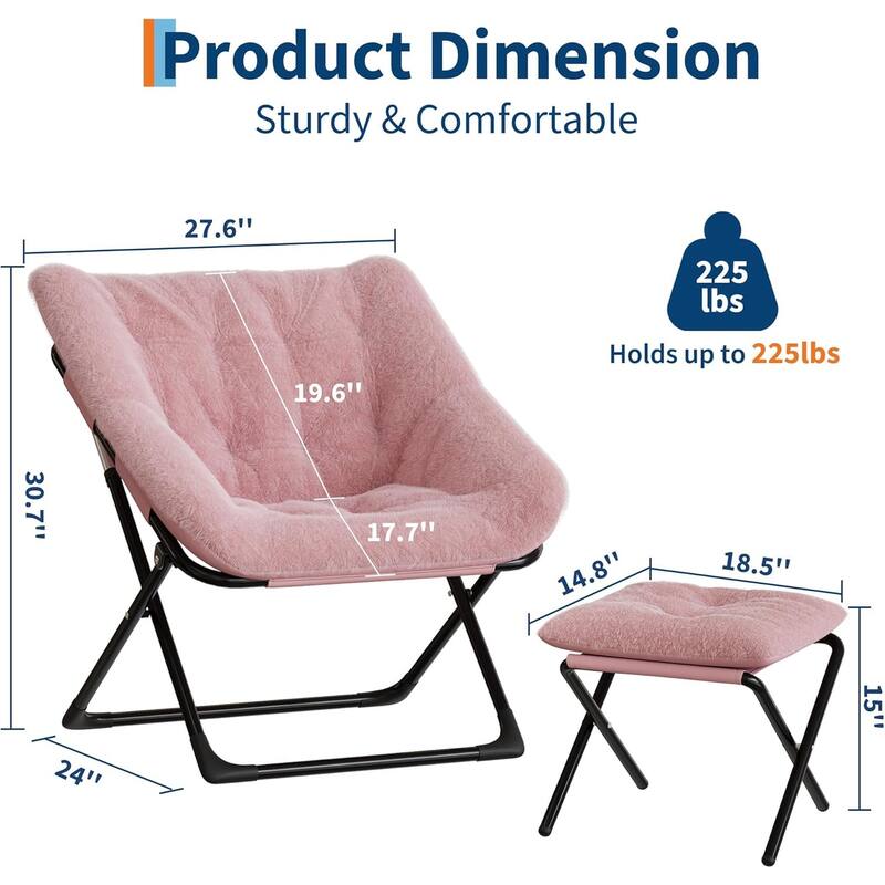 Comfy Folded Chair,Saucer Chair, Lounge Chair - XL Foldable Faux Fur Floor Seat, Non-Slip Base for Stability