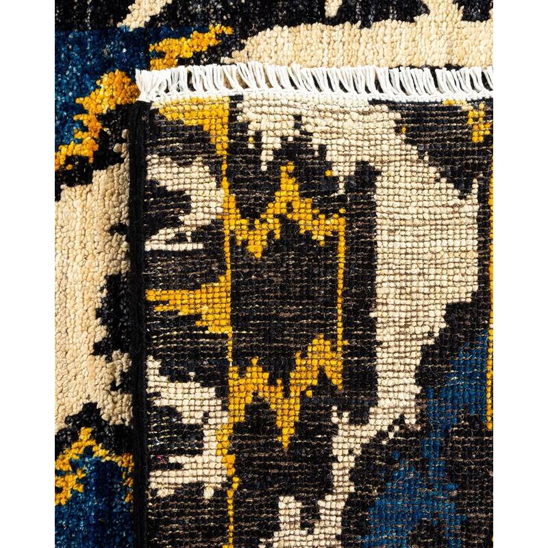 Overton Hand Knotted Wool Vintage Inspired Modern Contemporary Modern Blue Area Rug - 3' 10" x 12' 1"