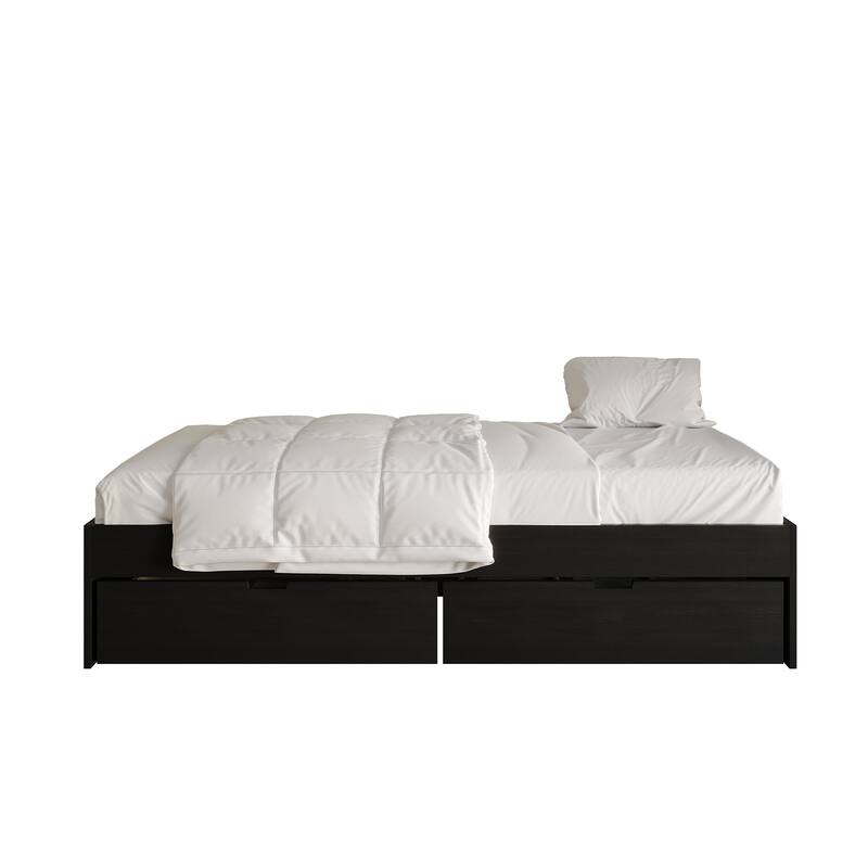 CraftPorch Wooden Twin Mates Bed with Storage - Black
