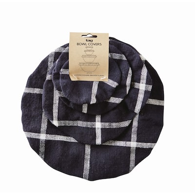 Classic Check Bowl Covers Set of 4 - Black Cotton Kitchen Textiles, Dishwasher Safe Food Wrap & Storage, Everyday Use