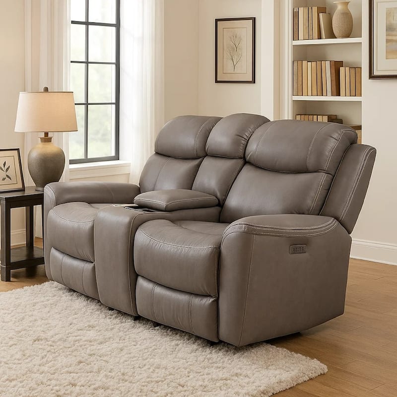 Akto Power Recliner Loveseat, Zero Gravity, Gray Faux Leather, 81 Inch