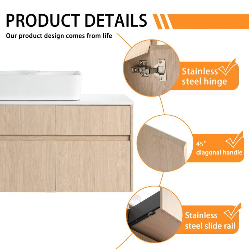 Bathroom Vanity With Sink In 32 Inch, Floating Bathroom Vanity With 2 Soft Close Doors And Drawer