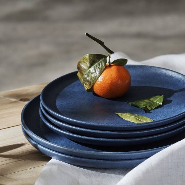 Porto by Stone Lain Macchio Stoneware Dinnerware Set, Crafted in Portugal, Scratch-Resistant - Blue Matte - 12 Piece