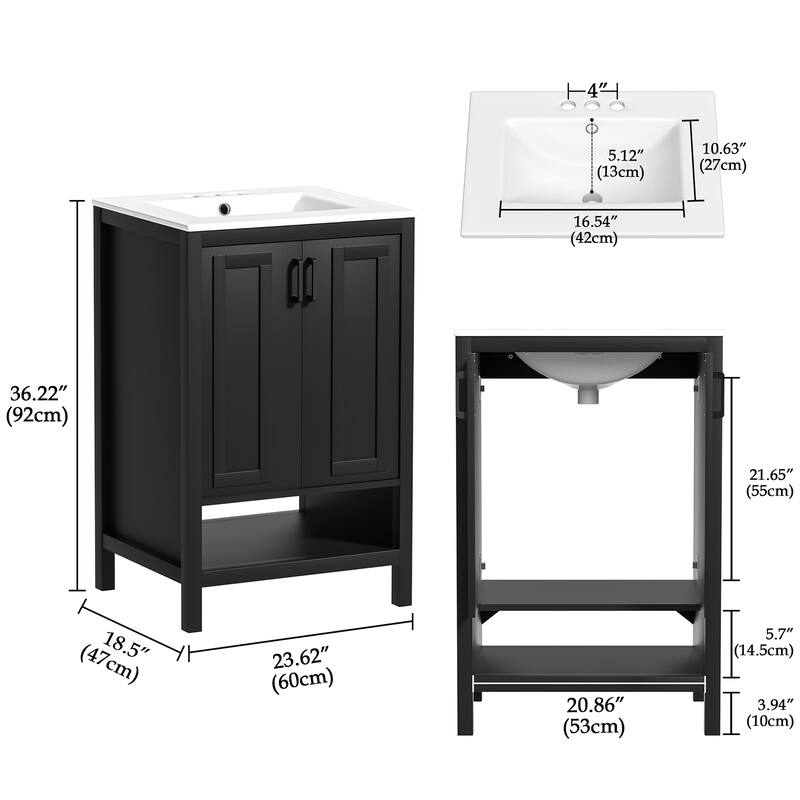 Anmytek 24'' Single Bathroom Vanity Cabinet with Ceramic Sink Combo Bathroom Storage Cabinet With Soft Close Doors