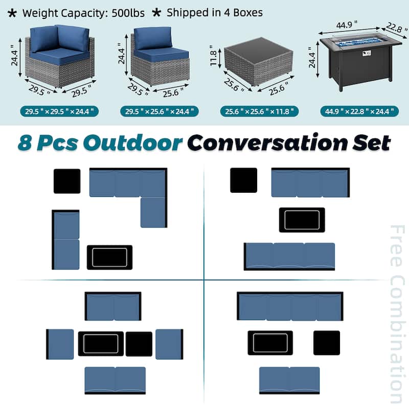 8 Piece Sectional Seating Group with Fire Pit