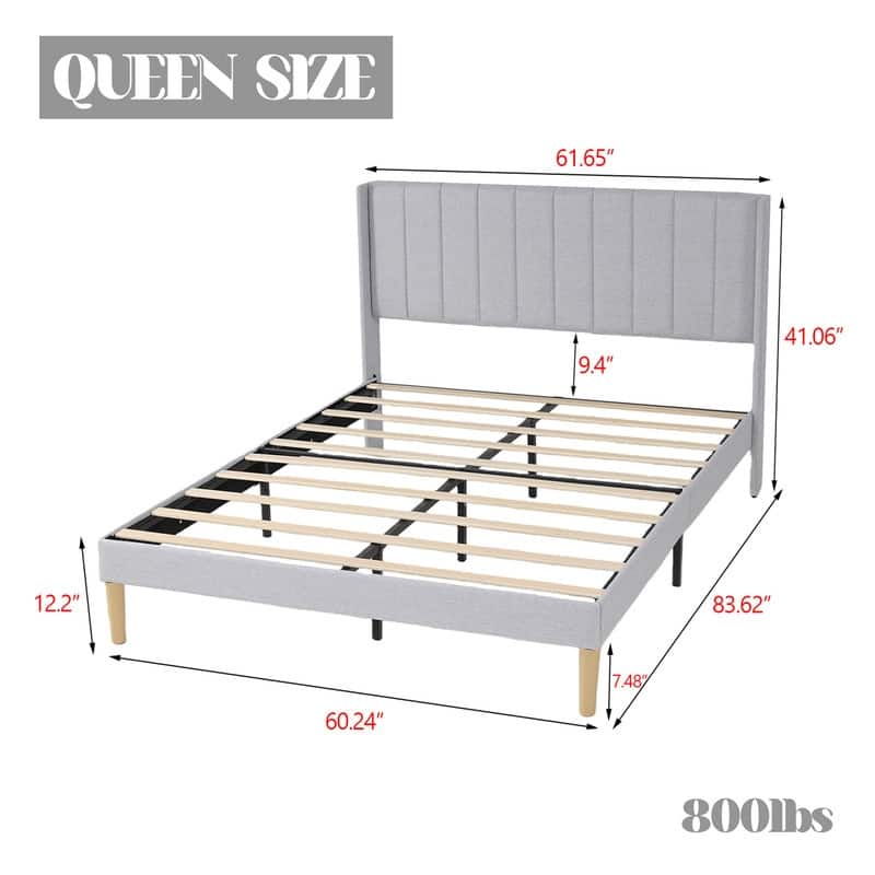 Caxkun Upholstered Platform Bed Frame with Wingback headboard
