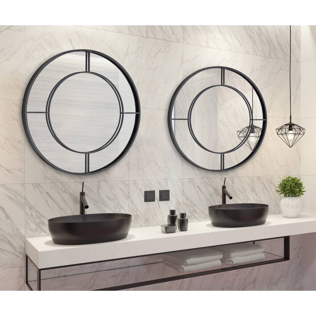 Kate and Laurel Kavenna Round Metal Framed Wall Mirror - Black - 30" Diameter