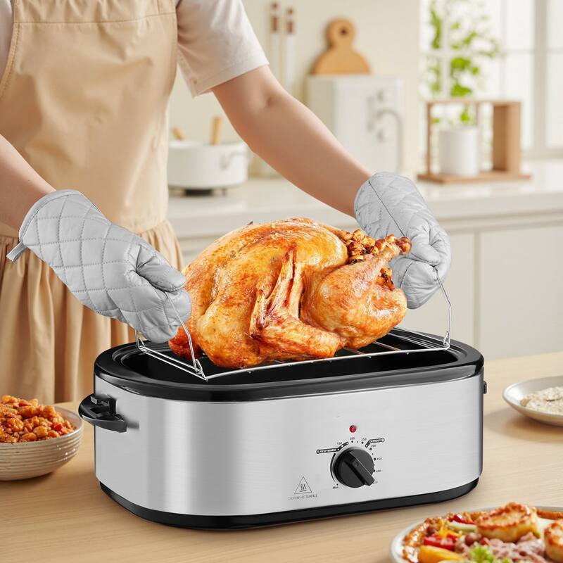 Black-Silver 22QT Electric Roaster Oven with Self-Basting Lid - 23.31 x 15.67 x 12.80 inch