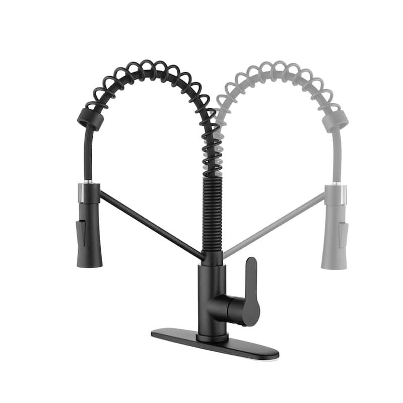 Single Handle Matte Black Kitchen Sink Faucet with Pull Down Sprayer Deck Mount Kitchen Faucets With Deck Plate