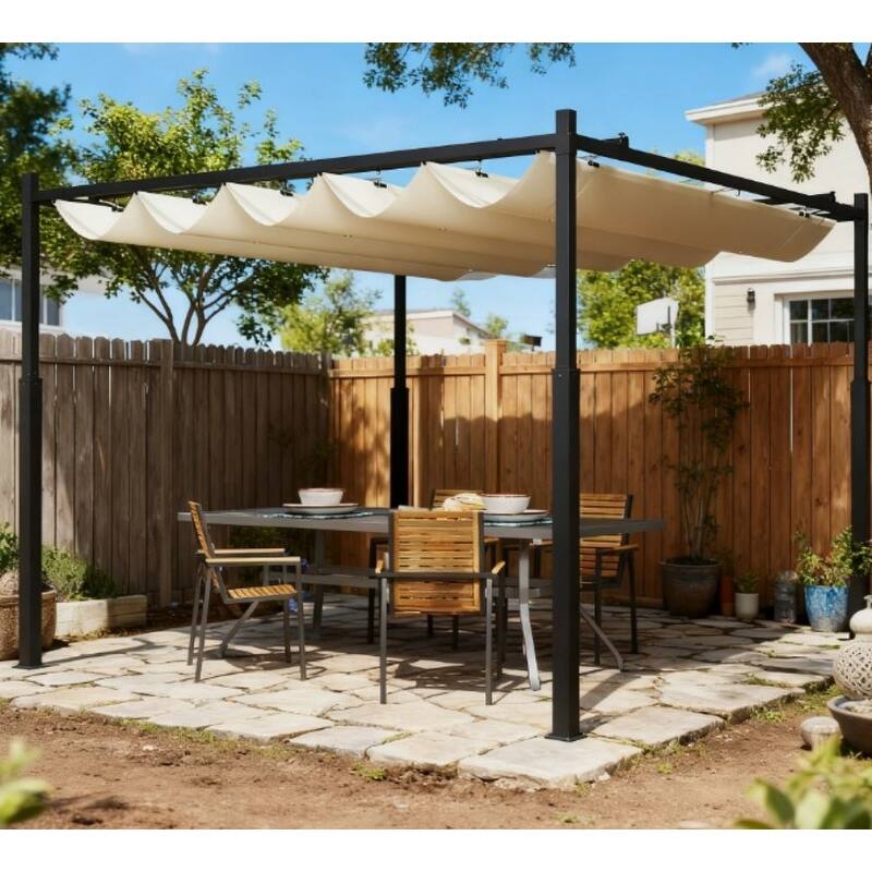 GDFStudio - 10'x10' Outdoor Retractable Pergola with Magnetic Canopy & Upgraded Hooks