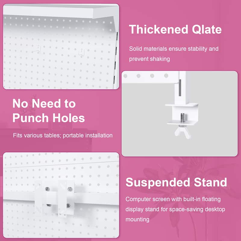 Anmytek Metal Desk Mounted Pegboard Monitor Stand Office Organizer Storage Riser White Modern