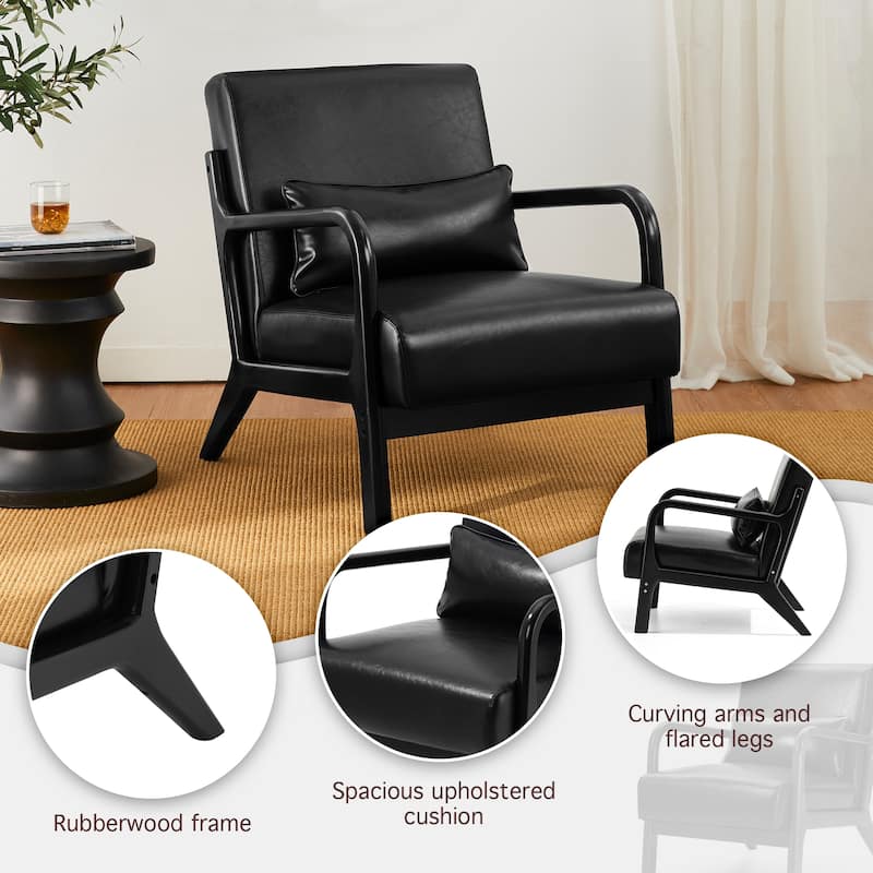 Glitzhome 30.75"H Mid-Century Modern PU Leather Armchair Accent Chair with Pillow - 25.75"W x 33.75"D x 30.75"H