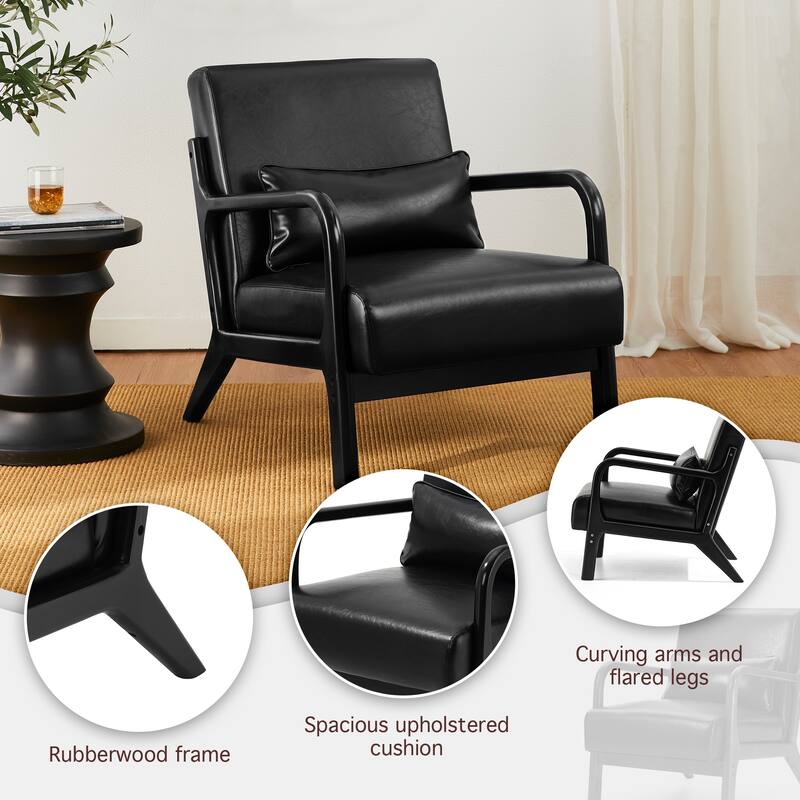Glitzhome Set of 2 30.75"H Mid-Century Modern PU Leather Accent Chairs with Cushion - 25.75"W x 33.75"D x 30.75"H