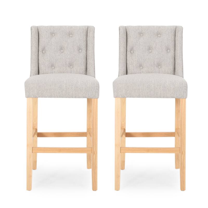 Vienna Contemporary Fabric Tufted Wingback 31 Inch Counter Stools, Set of 2, Light Grey and Natural