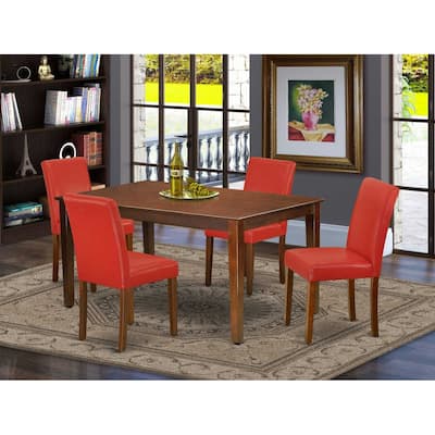 Rectangle Dining Set 5Pc Table & Chairs Southwestern Firebrick Red PU Leather