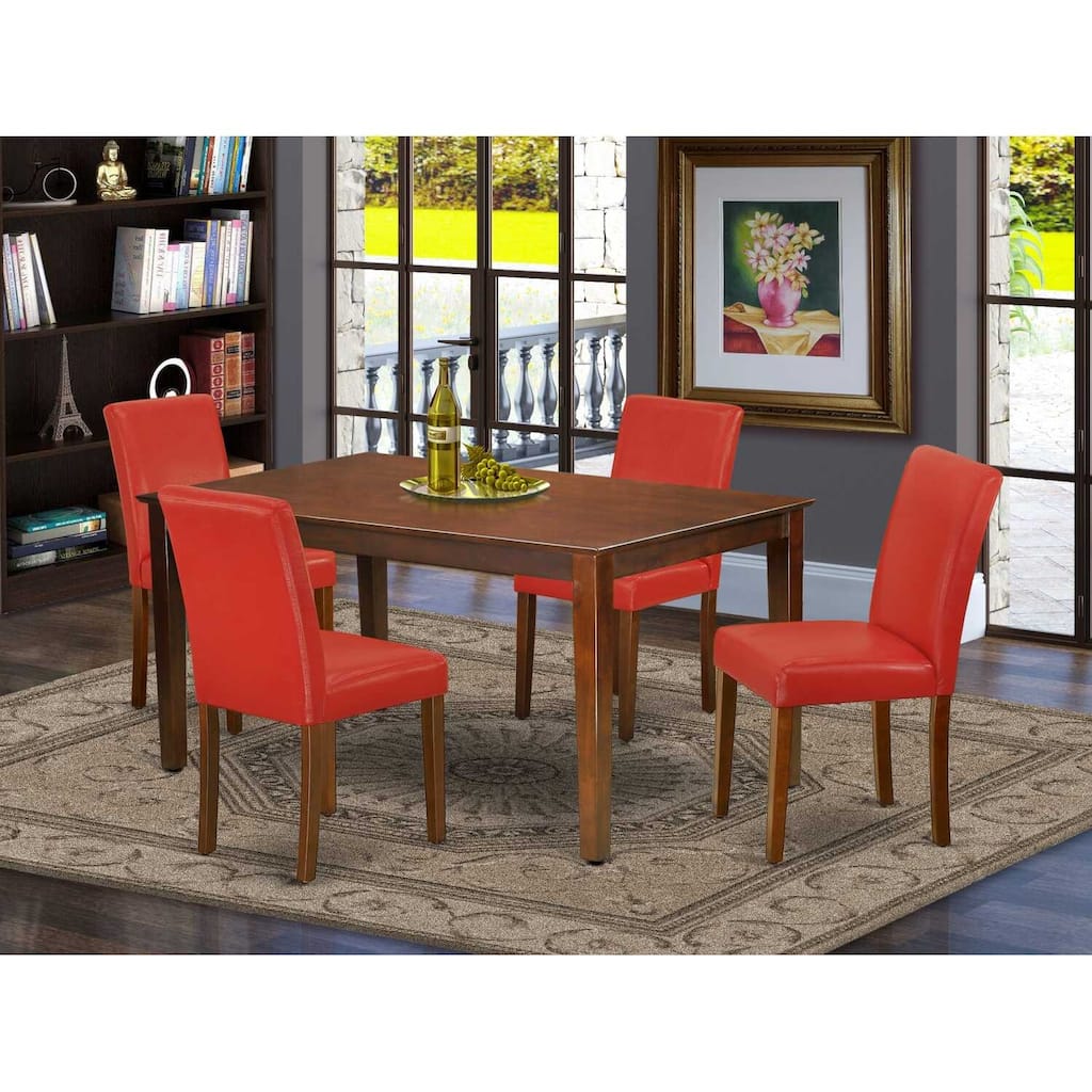 Rectangle Dining Set 5Pc Table & Chairs Southwestern Firebrick Red PU Leather