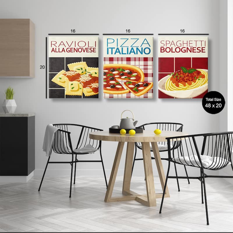 Stupell Classic Italian Pasta Meals Canvas Wall Art Design By Kim Allen (Set of 3)