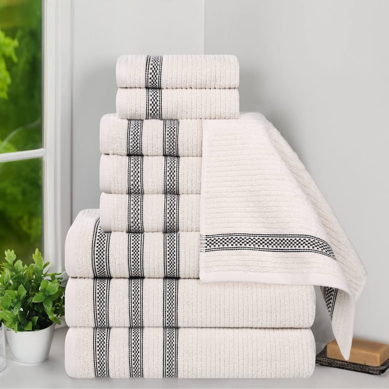 Superior Brea Zero Twist Cotton Ribbed Modern 9 Piece Bathroom Towel Set - Stone