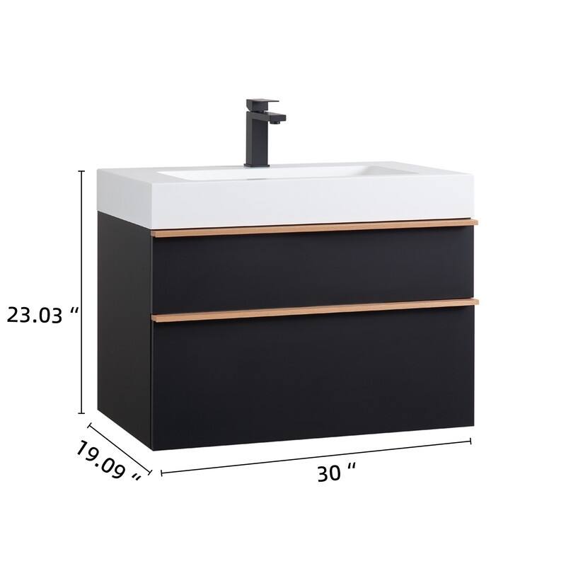 24 Inch Floating Modern Bathroom Vanity with Integrated Acrylic Sink, 2 Soft-Close Drawers and Pre-Assembled Design