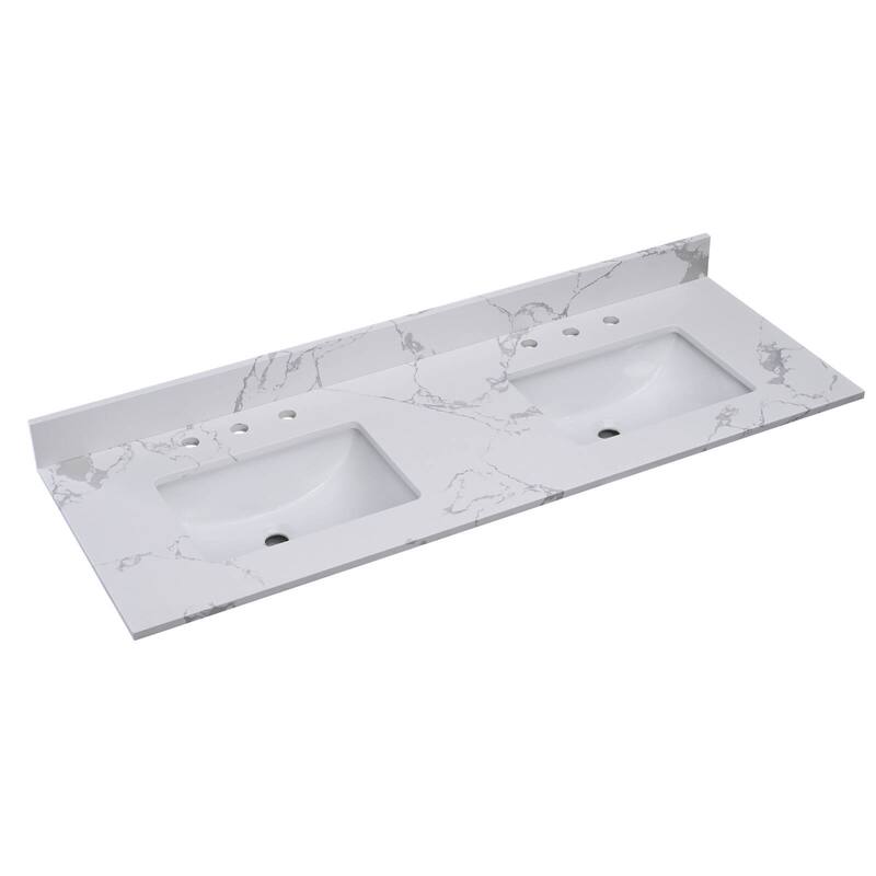 Whisperlace Engineered Marble Bathroom Vanity Top with Sink - 61" Double Sink