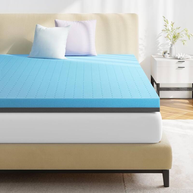 2"/3"/4" Gel Memory Foam Cooling Mattress Topper for Back Pain, CertiPUR-US Certified - Blue+Grey-3" - Queen