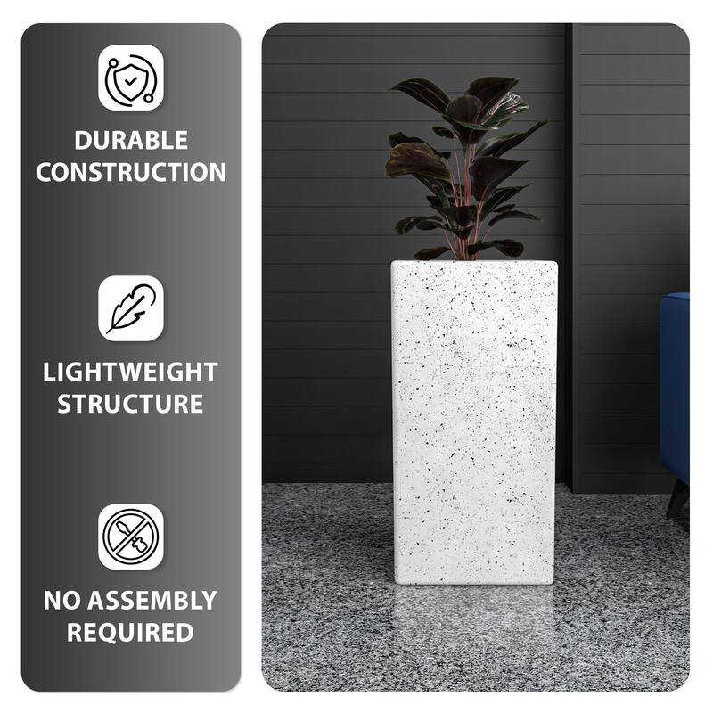 Terra Modern Tall Square Column Planter Sleek Fiberstone & MgO Clay Pedestal Pot - Weather-Resistant Front Door & Entryway Decor
