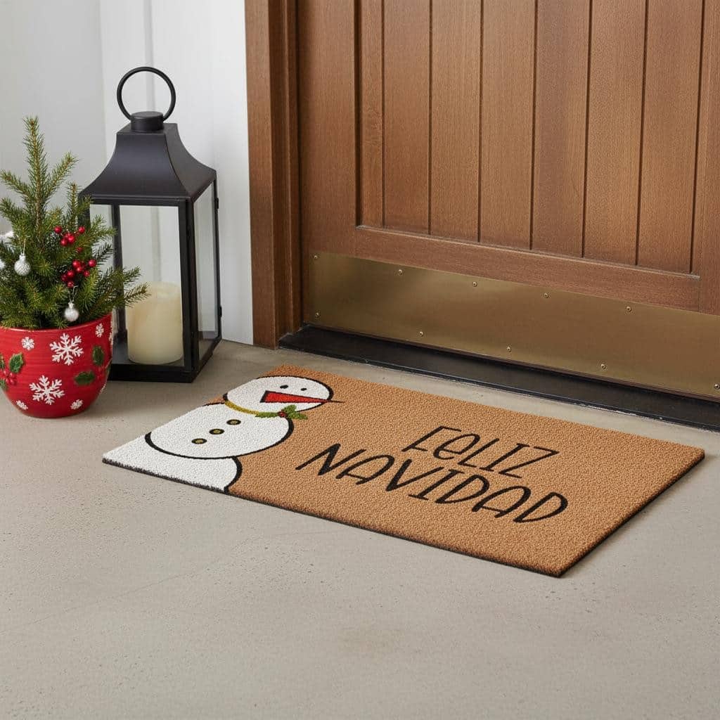 HomeRoots 17" X 29" Brown White And Black Christmas Outdoor Coir Door Mat - 17.00' X '29.00