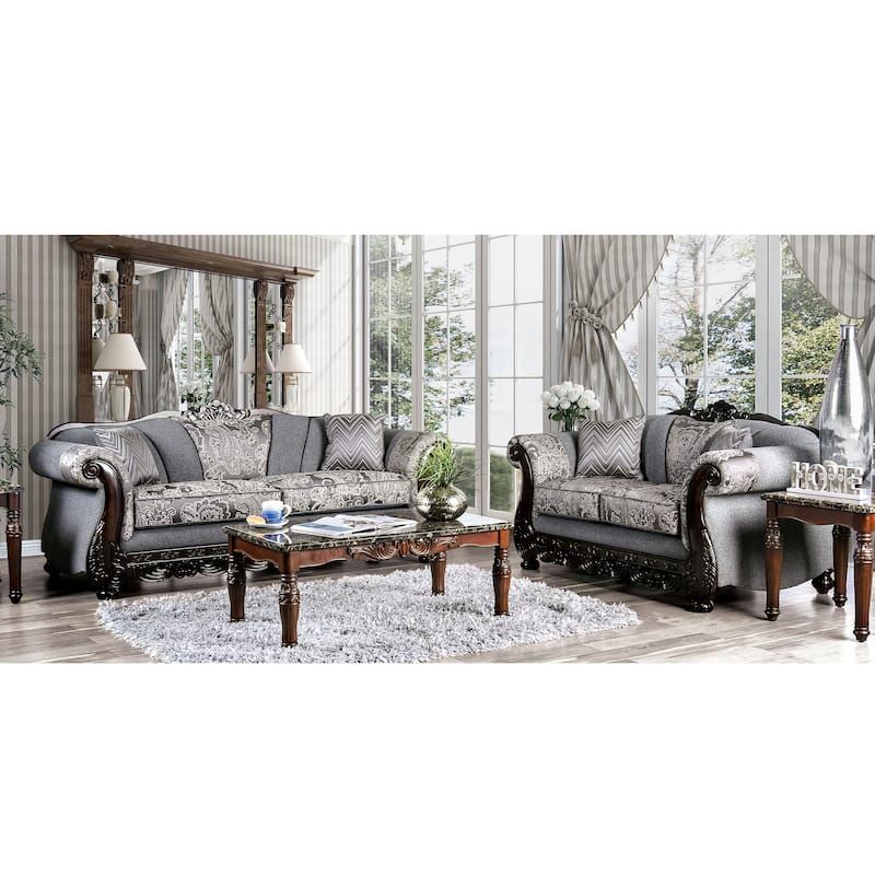 Dikic Traditional Chenille Rolled Arms 2-Piece Living Room Set by Gracewood Hollow - Grey