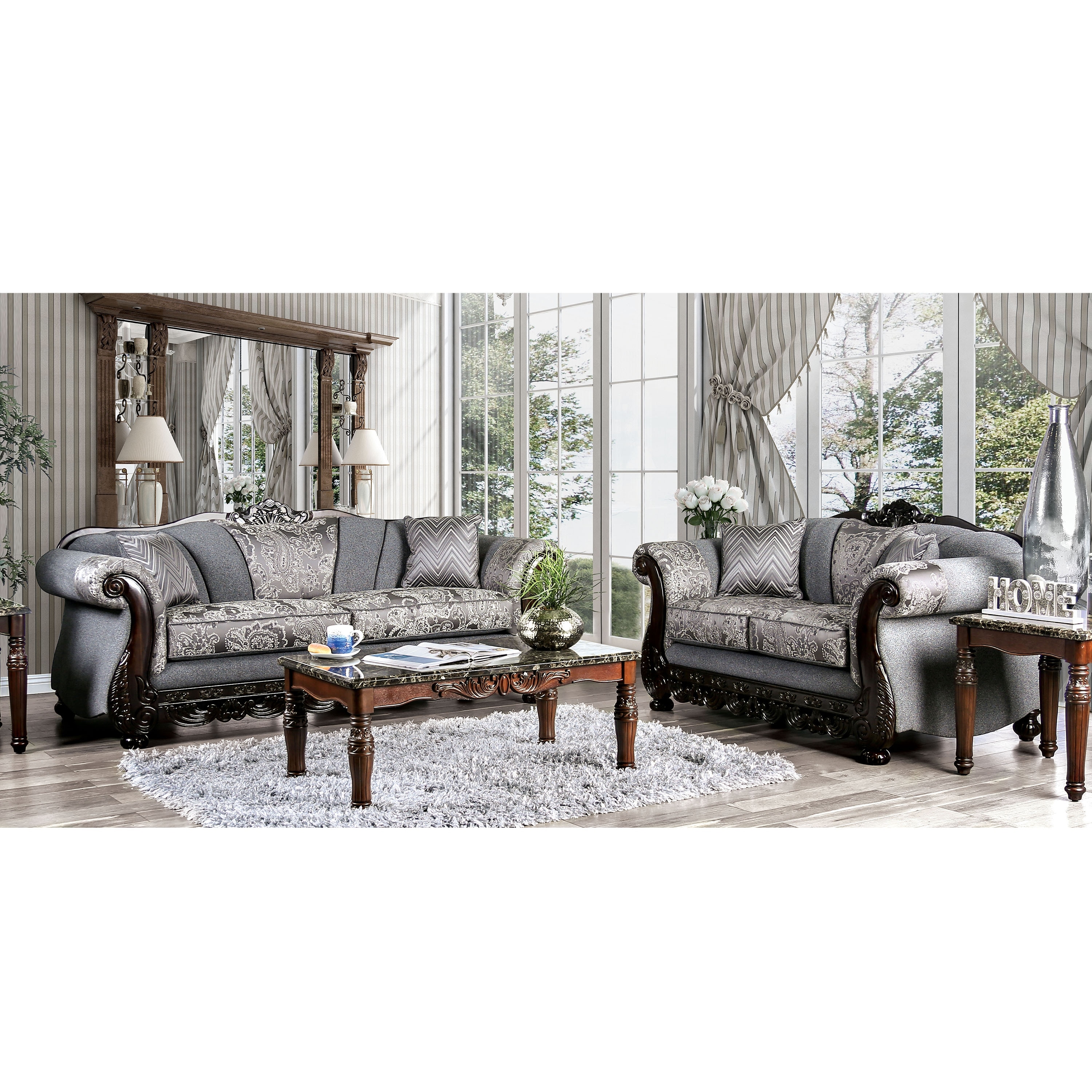 Gracewood Hollow Dikic Traditional Chenille Rolled Arms 2-Piece Living Room Set