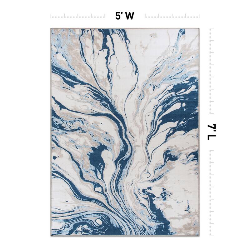 Contemporary Watercolor Wave Abstract Non Slip Area Rug
