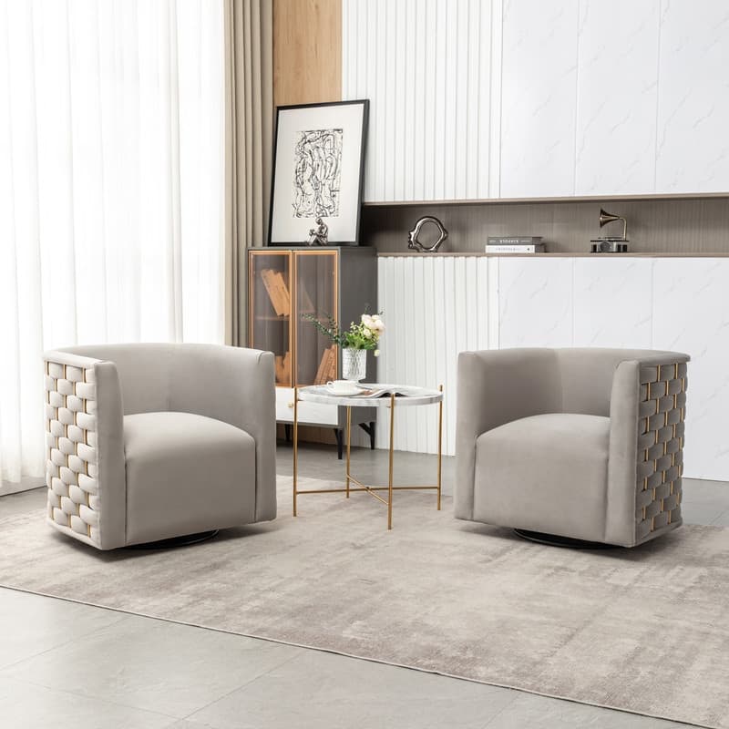 Modern Glam Velvet Upholstered 360 Degree Swivel Barrel Chair Set of 2