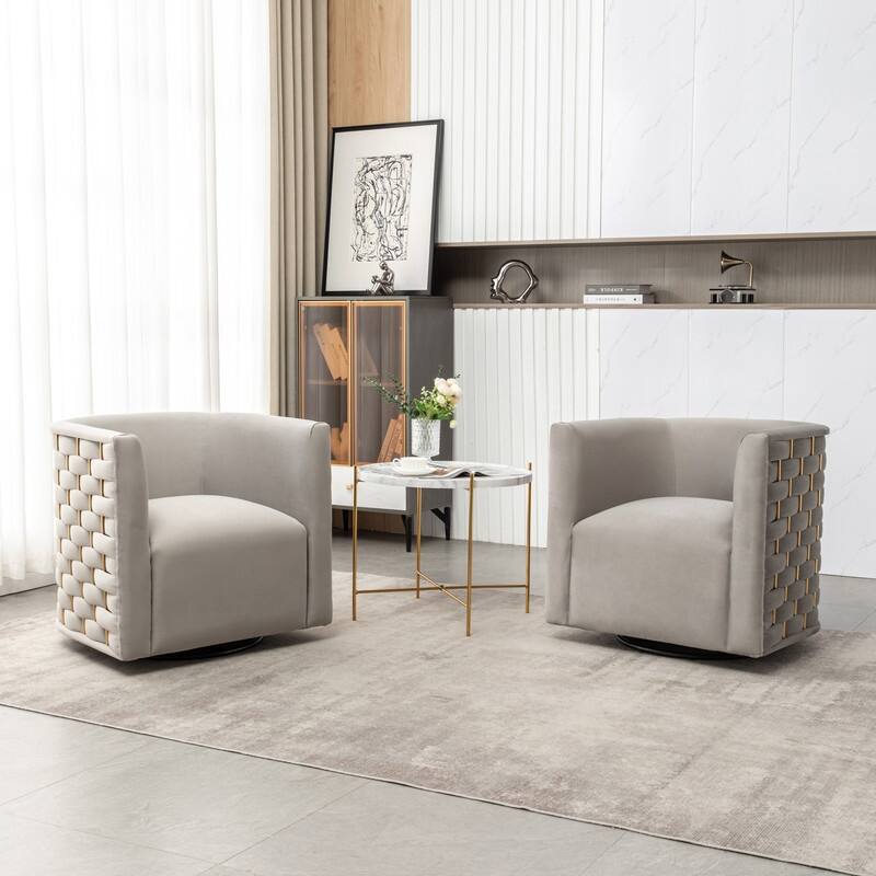 Modern Glam Velvet Upholstered 360 Degree Swivel Barrel Chair Set of 2 - Grey