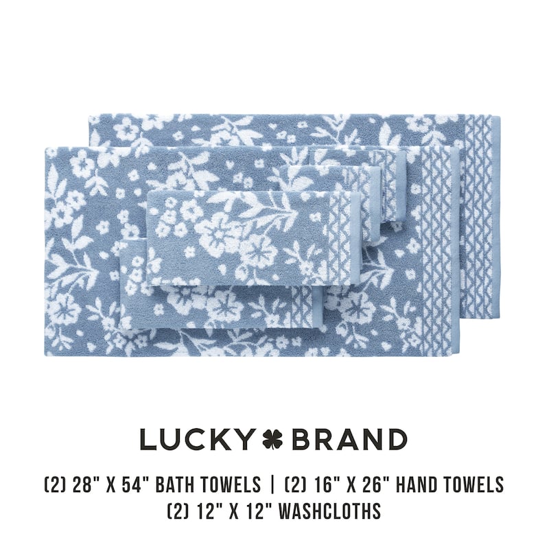 Lucky Brand Folk Floral 6-Piece Bath Towel Set 2 Bath towels 2 Hand towels 2 Washcloths - 28"x54"/16"x26"/12"x12"
