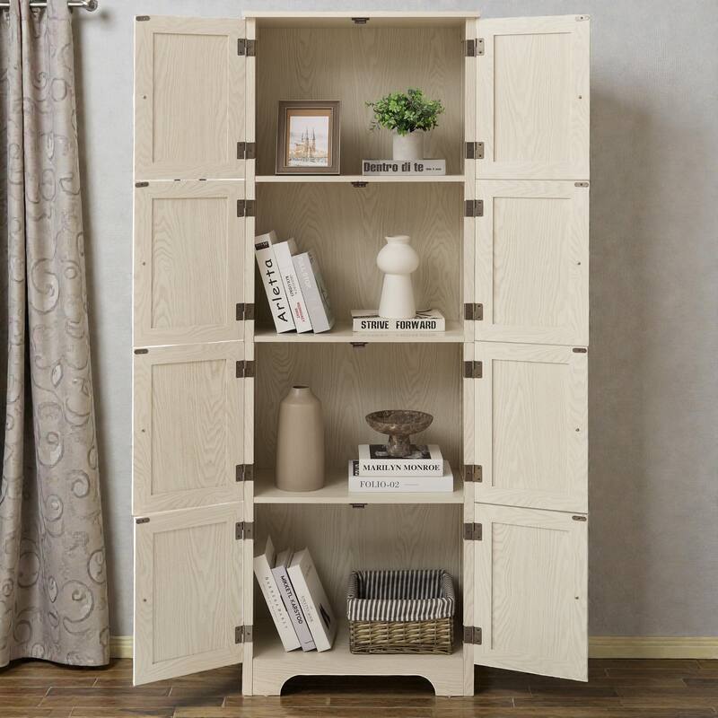 72.4 in Tall Storage Cabinet with 8 Doors and 4 Shelves, Freestanding Bookshelf Pantry Cabinet for Living Room