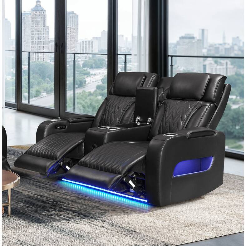 Jazz 74"W Leather Aire Power Reclining Loveseat w/Power Headrest, Bluetooth Speakers, LED, USB Ports, Storage & Cupholders
