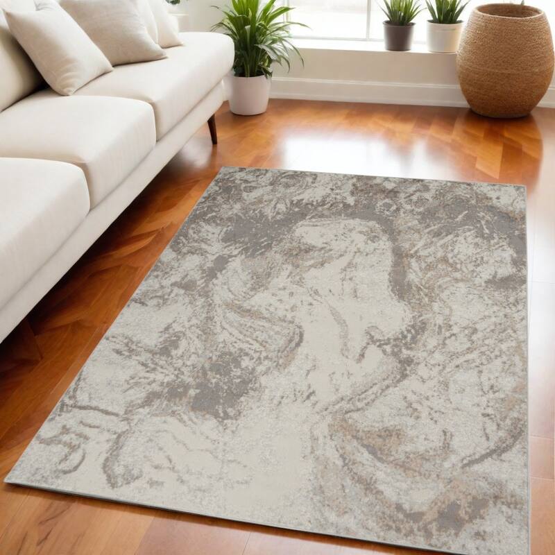 Jipe Power Loomed Abstract Modern Non Skid Low Pile Area Rug By HomeRoots - 87' X '63' X '0.25 - 87' X '63' X '0.25 - Gray - Rectangle
