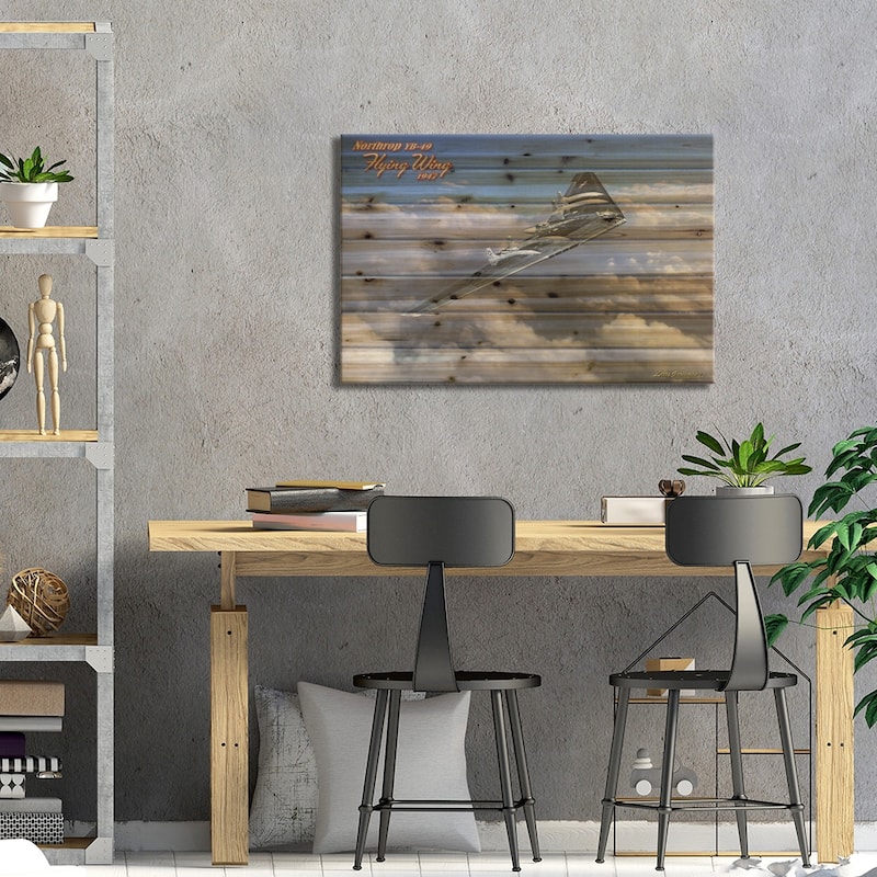 YB-49 Wing Print On Wood by Larry Grossman - Multi-Color