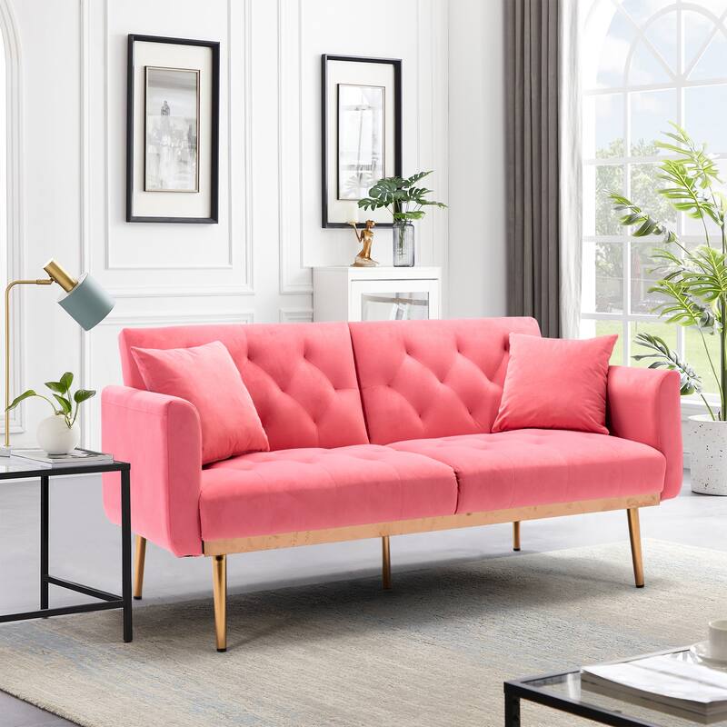 Velvet Upholstered Tufted Loveseats Sleeper Sofa With Rose Golden Legs