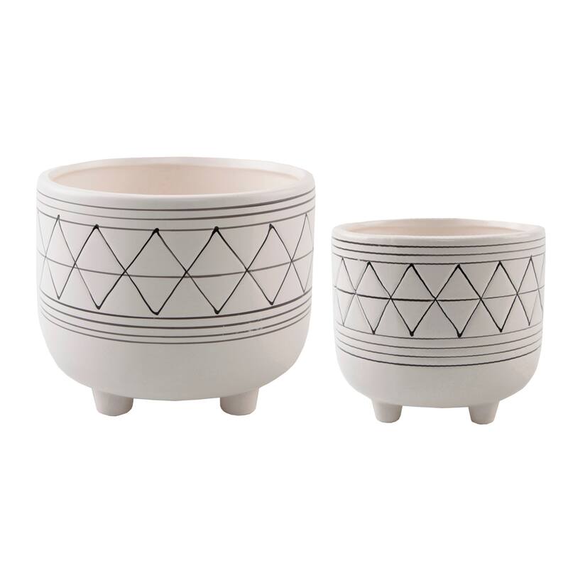Set Of 2 Geo 6" & 5" Ceramic W/ Legs