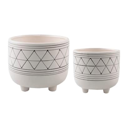 Set Of 2 Geo 6" & 5" Ceramic W/ Legs