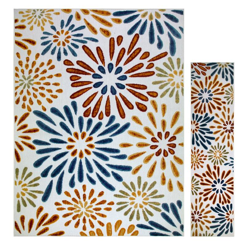 Leick Home Beam Flower Indoor Outdoor Area Rug Rectangle 8'X10' and 2'X8' Runner Combo - 8' x 10'