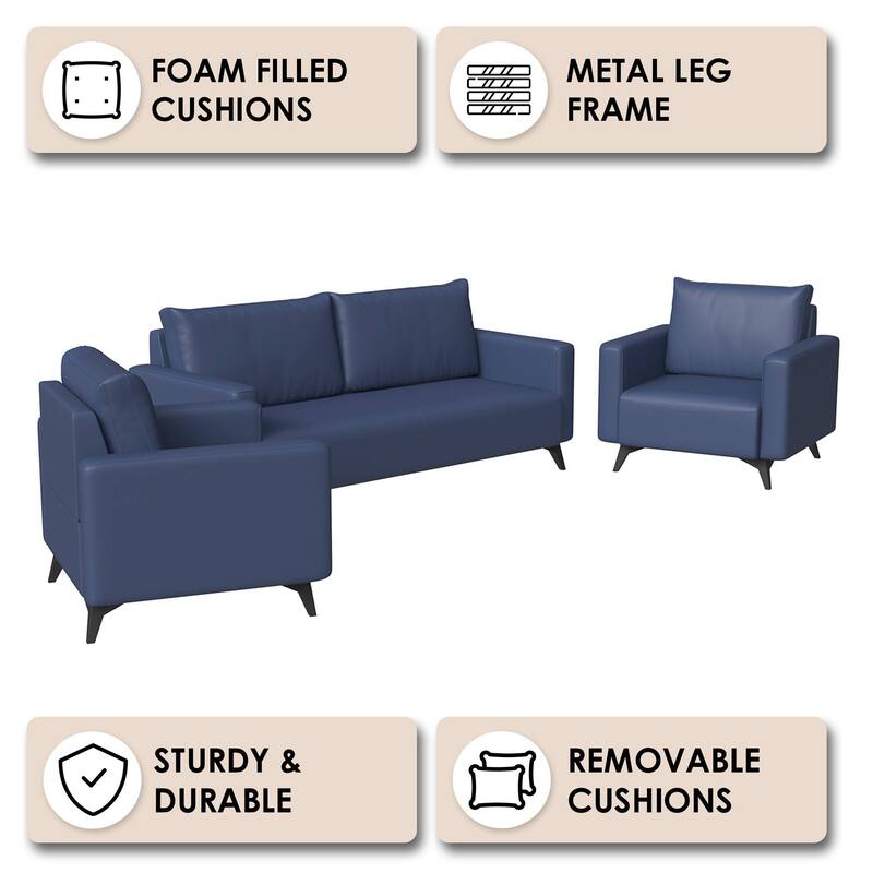 3-Piece Sofa Set Upholstered in Leather Inno Series by LeisureMod
