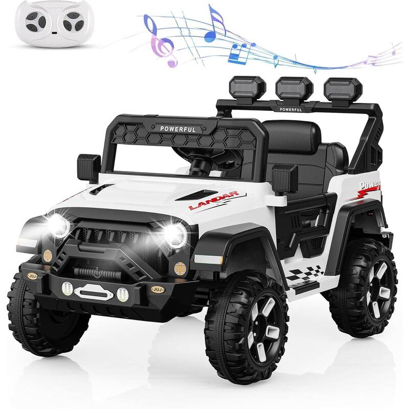 12V Kids Ride On Truck Car with LED, Bluetooth for Best Kids Gift - White