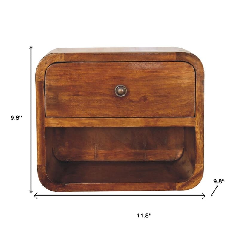 HomeRoots 12" Chestnut Solid Wood One Drawer Floating Nightstand
