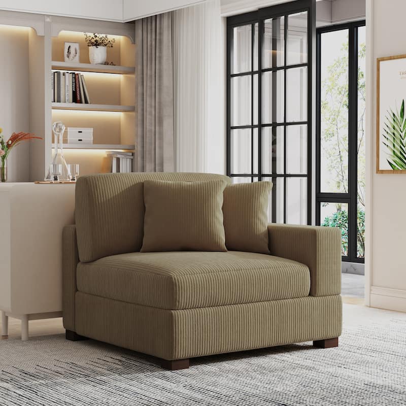 Corduroy Armchair Sofa Corner Chairs With Pillows - Armchair/Right Facing - Camel/Right