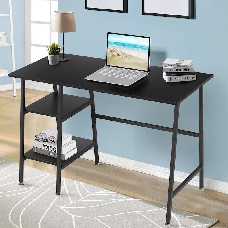 VECELO Small Gaming Computer Desk Home Office Desk with Storage Shelves Writing Table Small computer desk