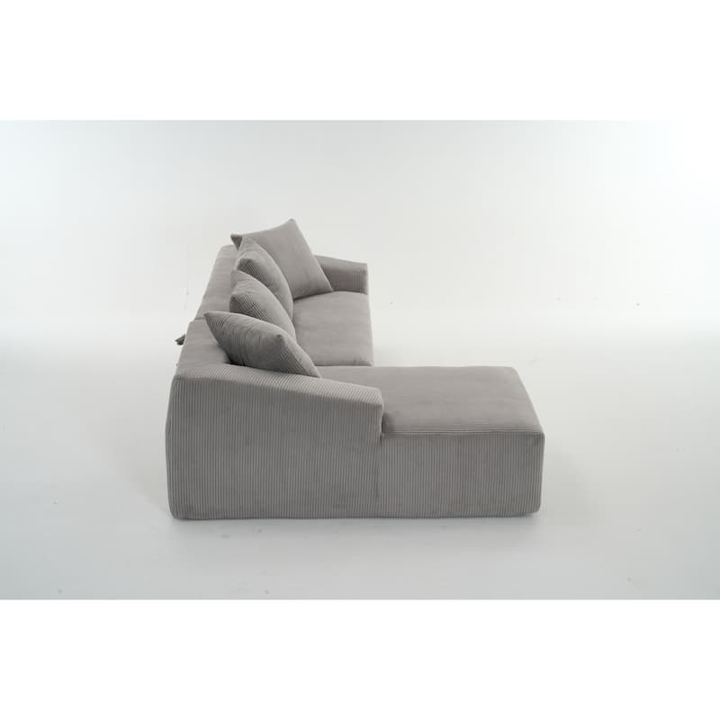101.6" Corduroy L-Shaped Sectional Sofa with Chaise Lounge and 4 Pillows