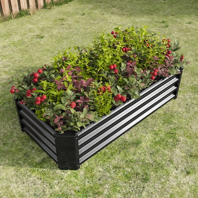 Outdoor Black Planter Box Rectangle Metal Raised Planter Galvanized Raised Garden Bed Kit for Planting Vegetables Herb