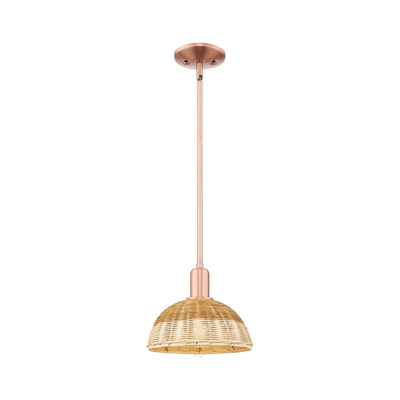 Innovations Lighting Downtown Urban - Natural Ballston Dome - 1 Light 9" Stem Hung Mini Pendant with Basketweave Shade