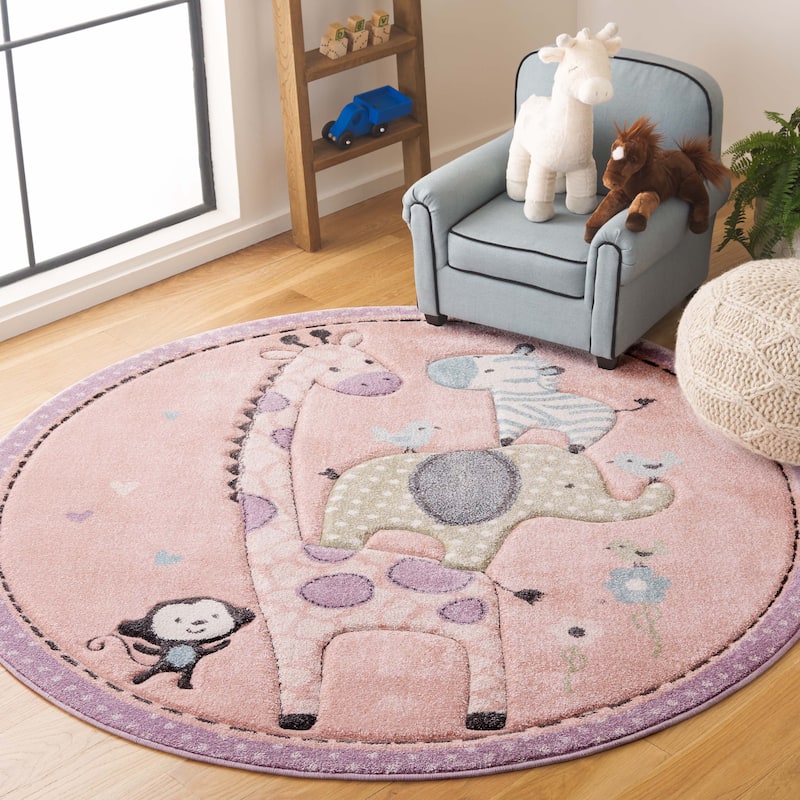SAFAVIEH Carousel Kids Miharu Animal Rug - 6'7" Round - Blush Pink